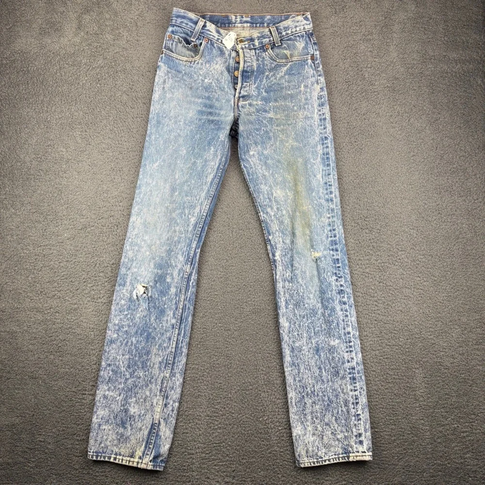 Vintage‎ Levis 501 Mens Student Fit Acid Washed Button Fly Denim Jeans 28x34